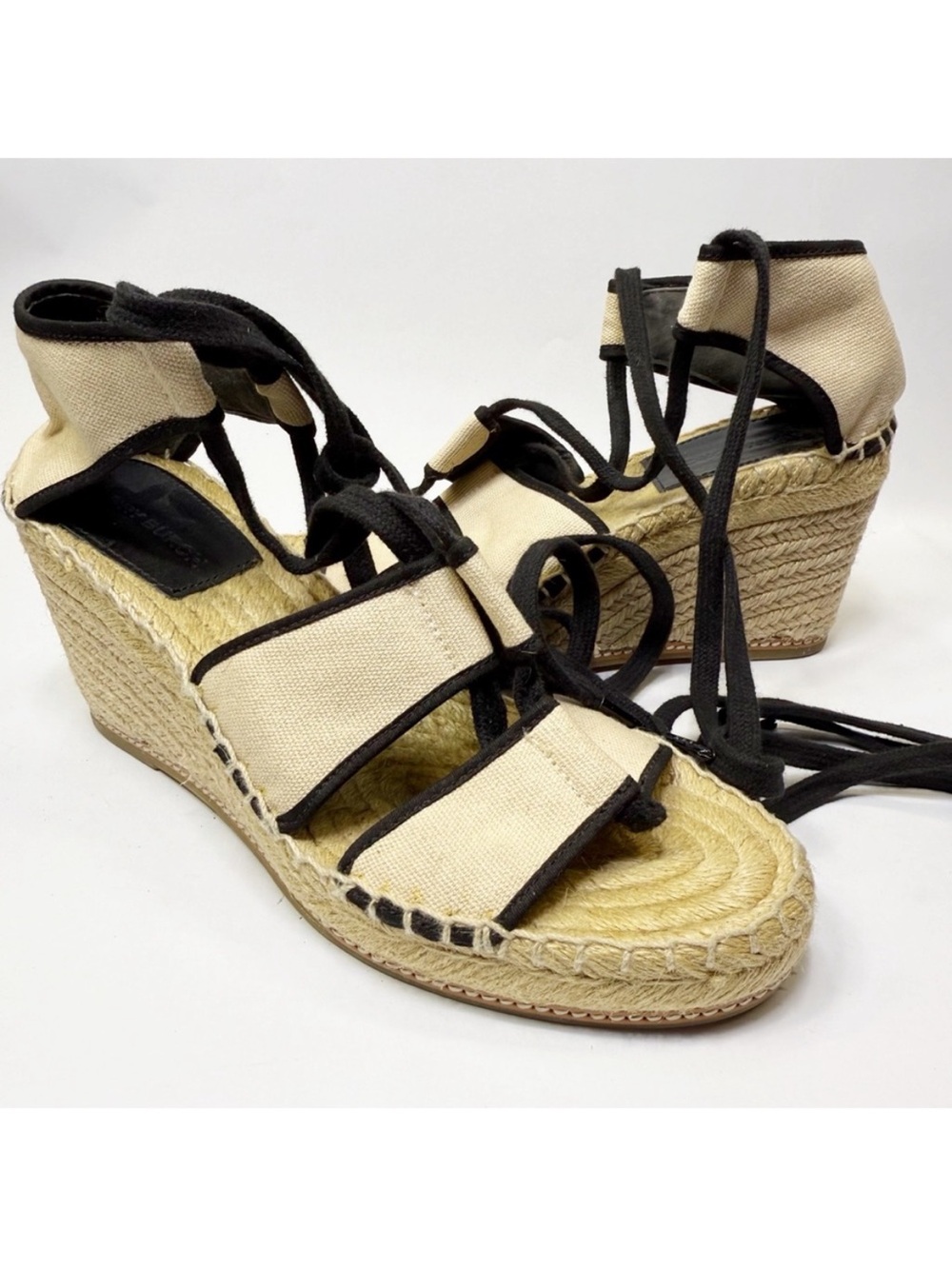 Tory Burch Cream Canvas Espadrille Wedge Sandals size 9